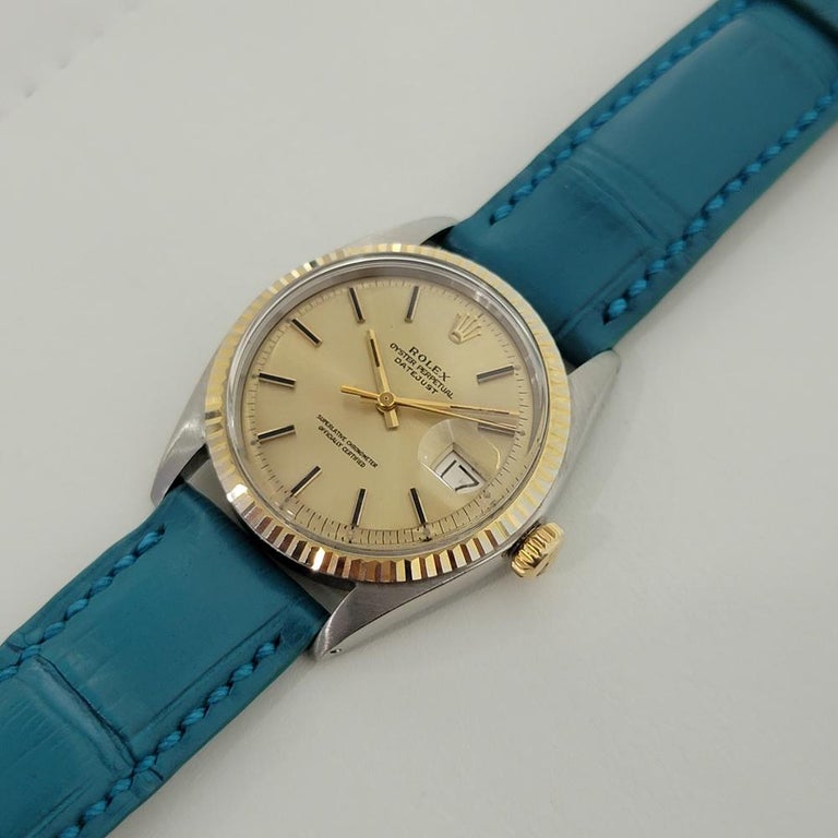 Mens Rolex Oyster Datejust 1601 18k SS Automatic 1970s Vintage Swiss RA170 For Sale 1