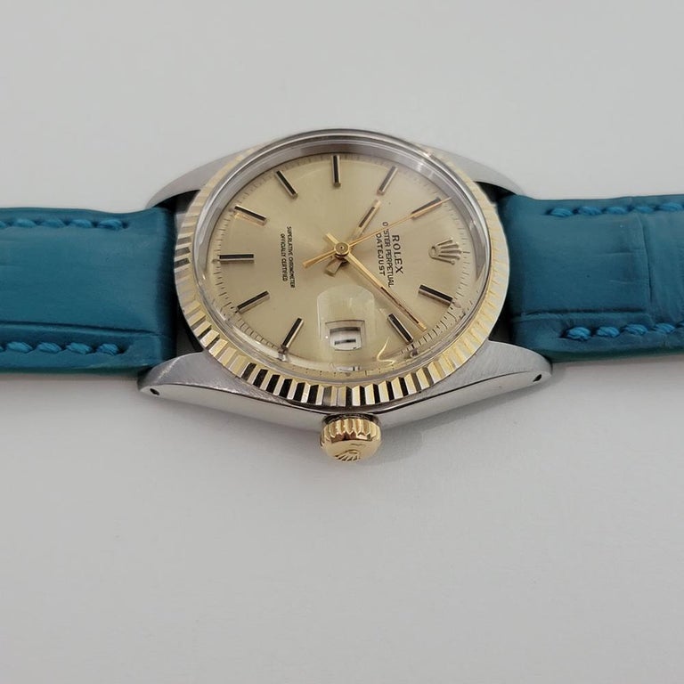 Mens Rolex Oyster Datejust 1601 18k SS Automatic 1970s Vintage Swiss RA170 For Sale 2