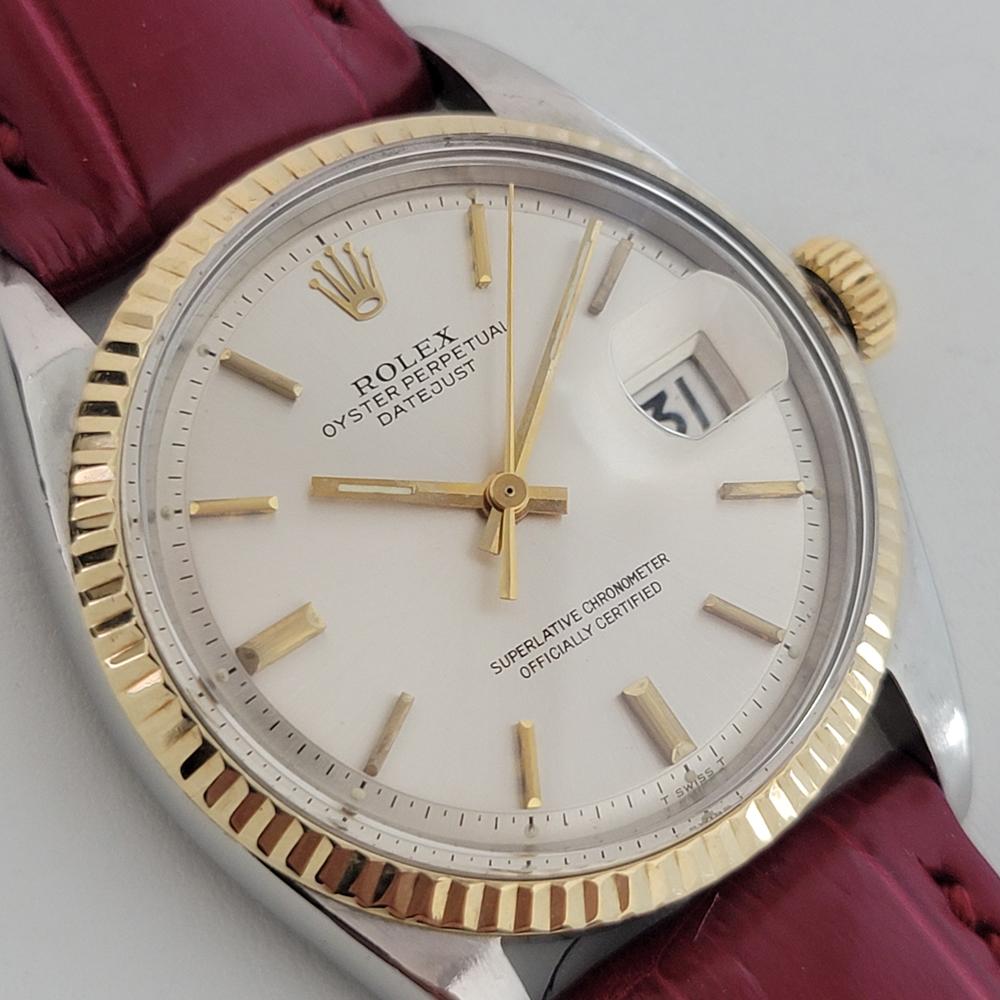 Timeless icon, Men's 18k gold and stainless steel Rolex Oyster Perpetual Datejust Ref.1601 automatic, c.1971. Verified authentic by a master watchmaker. Gorgeous Rolex signed champagne dial, applied indice hour markers, gilt minute and hour hands,