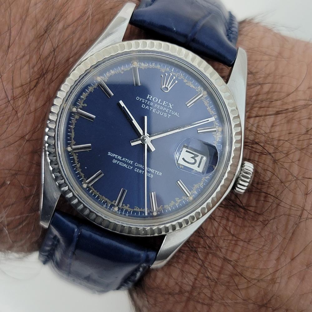 Mens Rolex Oyster Datejust 1601 18k SS Blue Dial Automatic 1970s RJC174 5