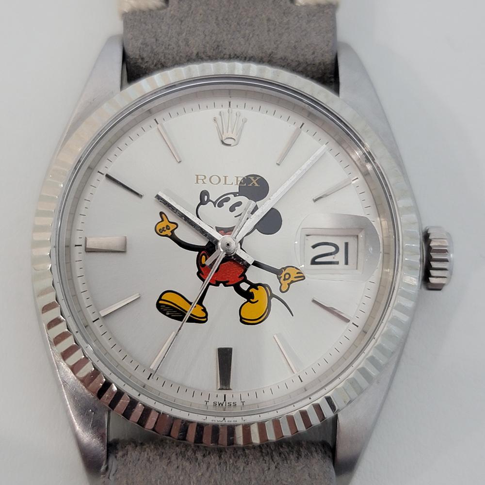 Zwei Ikonen in einer, Rolex Oyster Perpetual Datejust Ref.1601 mit Mickey-Zifferblatt und Automatik, 18 Karat Weißgold und Edelstahl, um 1972. Von einem Uhrmachermeister für echt befunden. Wunderschönes, seltenes, von Rolex signiertes