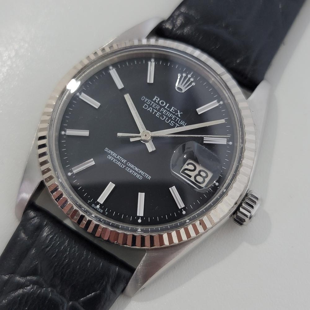 Mens Rolex Oyster Datejust 1601 18k White Gold SS Automatic 1970s RA337B In Excellent Condition In Beverly Hills, CA