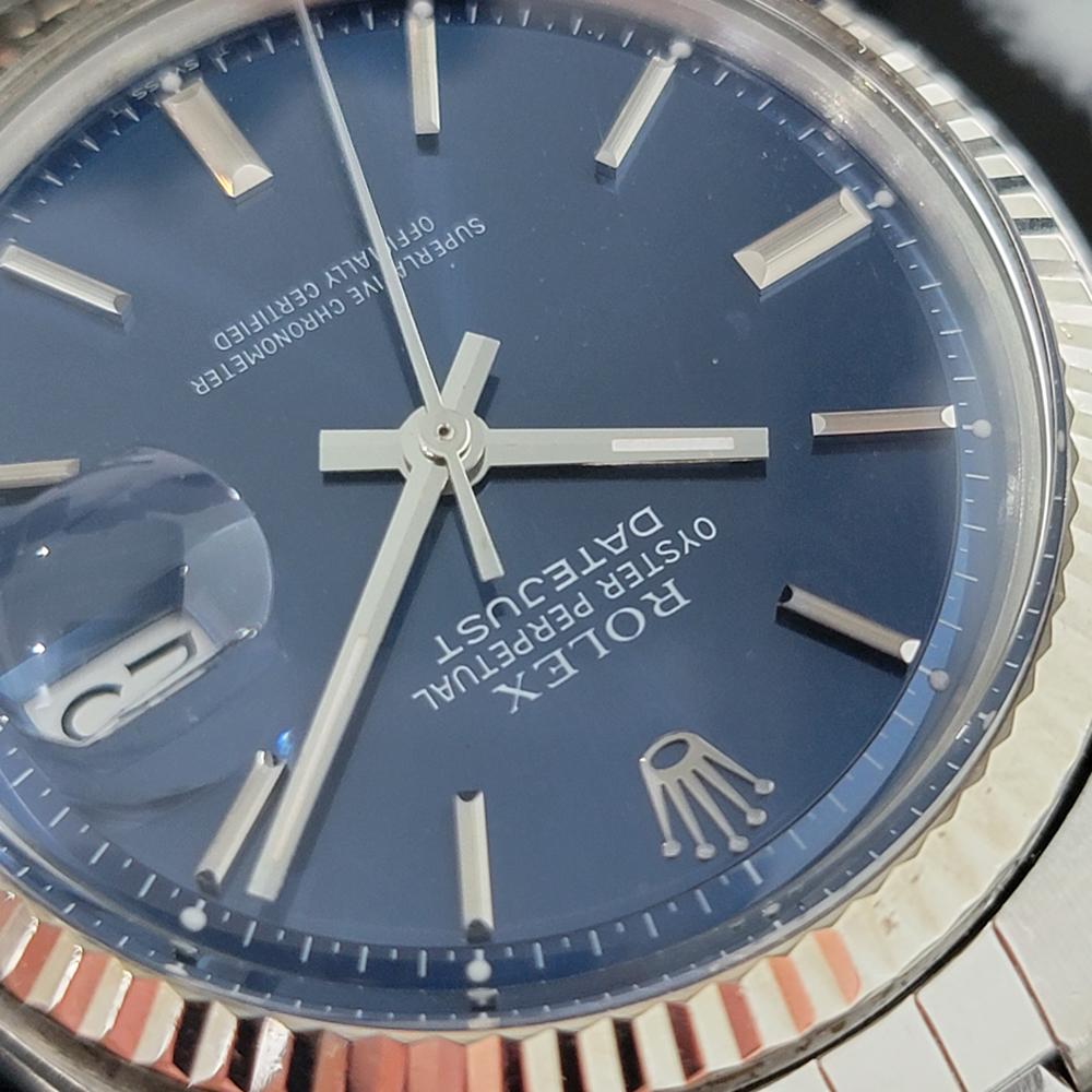 Mens Rolex Oyster Datejust 1601 Automatic Blue Dial 1960s Vintage RA244 In Excellent Condition In Beverly Hills, CA