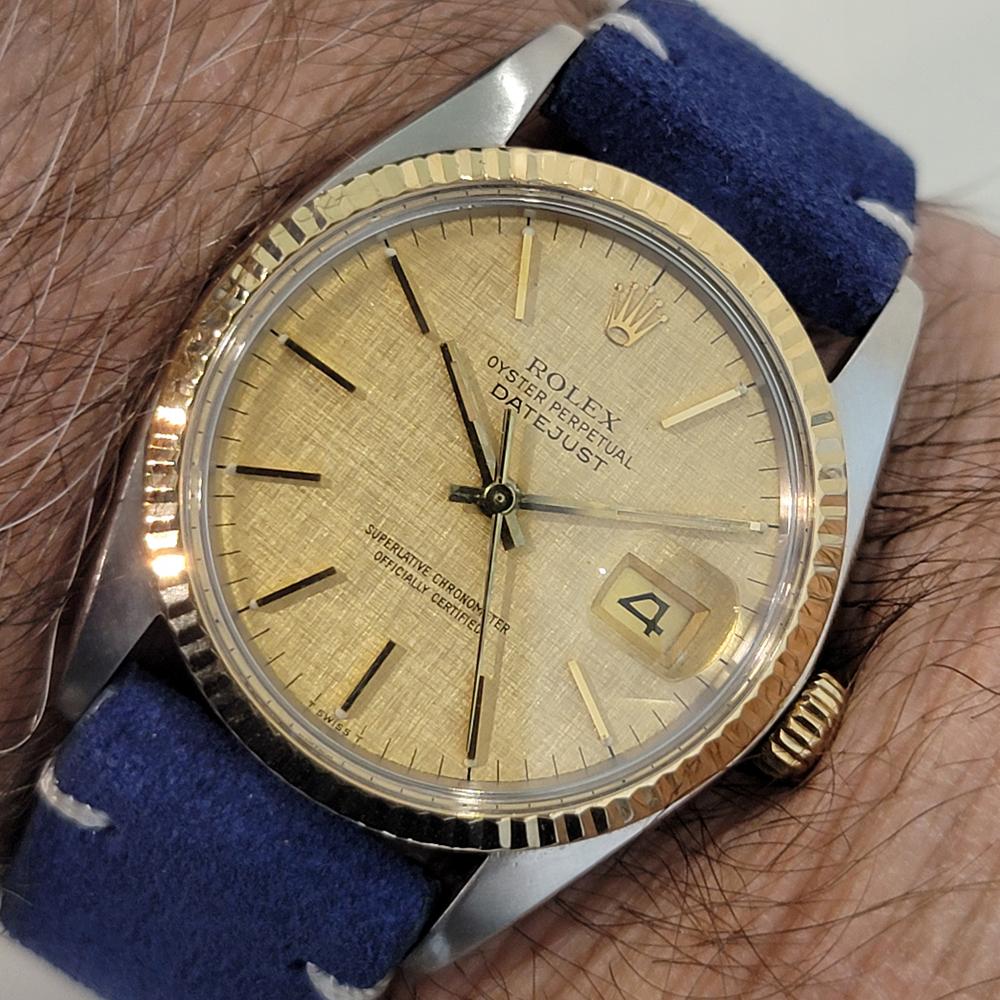 Mens Rolex Oyster Datejust 16013 18k SS 36mm Linen Dial Automatic 1980s NA108B For Sale 9