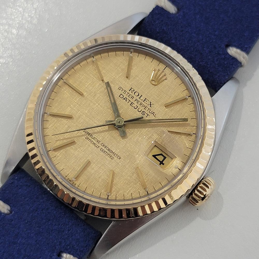 Men's Mens Rolex Oyster Datejust 16013 18k SS 36mm Linen Dial Automatic 1980s NA108B For Sale