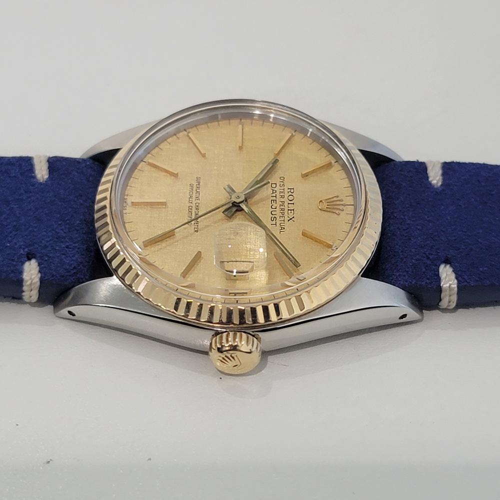 Mens Rolex Oyster Datejust 16013 18k SS 36mm Linen Dial Automatic 1980s NA108B For Sale 1