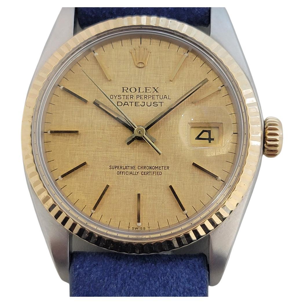 Mens Rolex Oyster Datejust 16013 18k SS 36mm Linen Dial Automatic 1980s NA108B