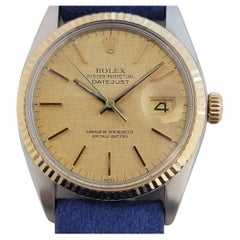 Mens Rolex Oyster Datejust 16013 18k SS 36mm Linen Dial Automatic 1980s NA108B