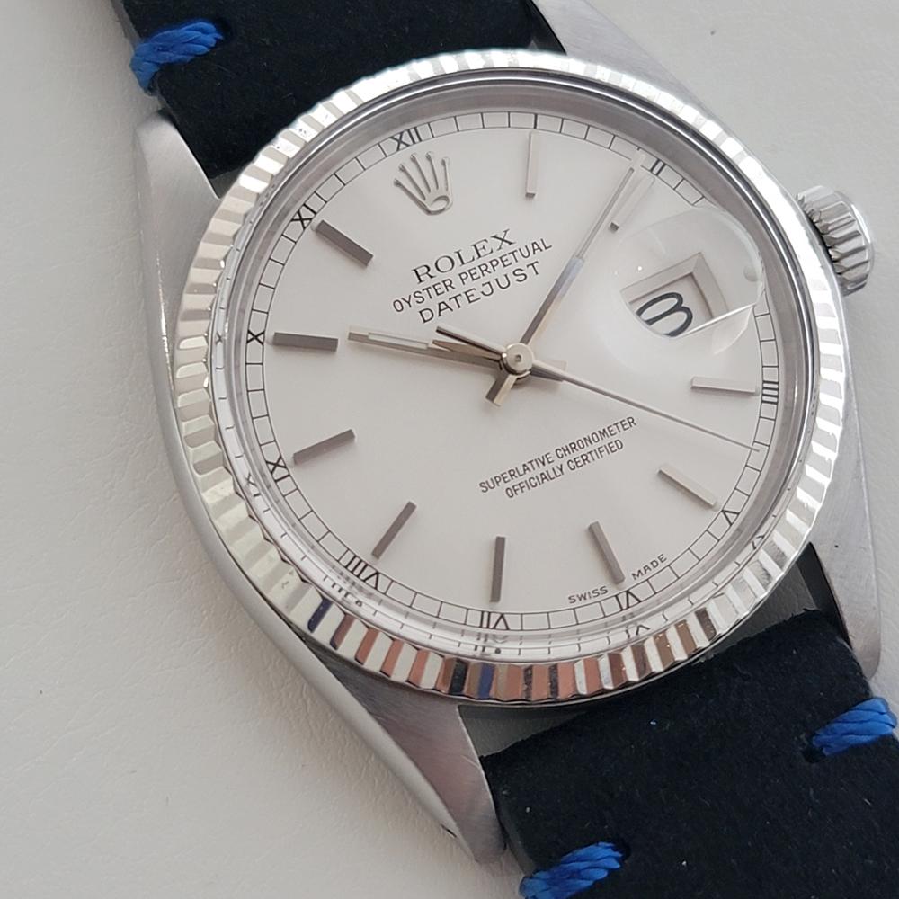 Mens Rolex Oyster Datejust 16014 36mm 18k White Gold SS Automatic 1970s  RA520 In Excellent Condition For Sale In Beverly Hills, CA