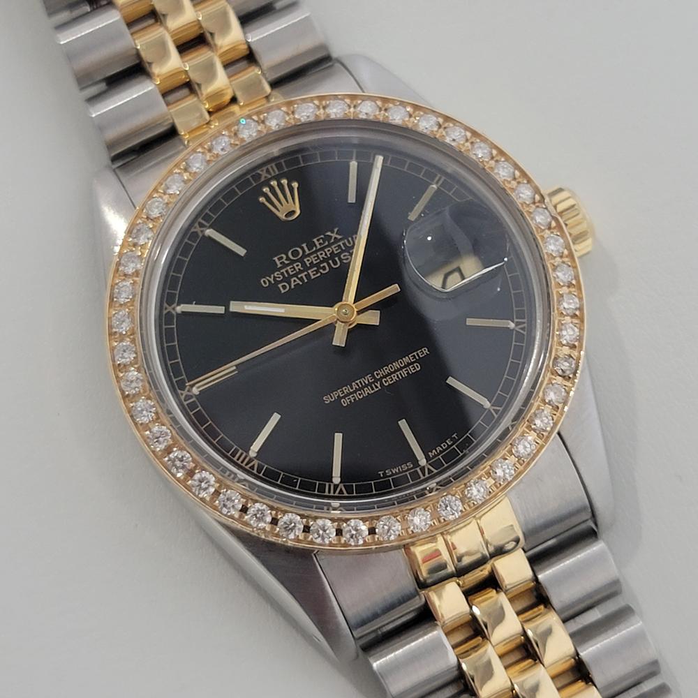 Mens Rolex Oyster Datejust 16030 18k SS Automatic Diamond Bezel 1980s RA328 In Excellent Condition In Beverly Hills, CA