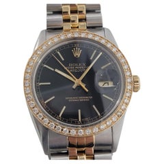 Mens Rolex Oyster Datejust 16030 18k SS Automatic Diamond Bezel 1980s RA328