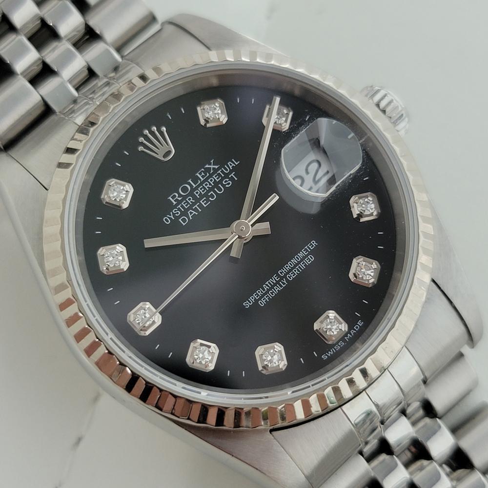 Timeless icon, Men's 18k gold and stainless steel Rolex Oyster Perpetual Datejust Ref.16234 automatic, c.2002, all original, with original Rolex tag. Verified authentic by a master watchmaker. Gorgeous original Rolex signed diamond dial, applied