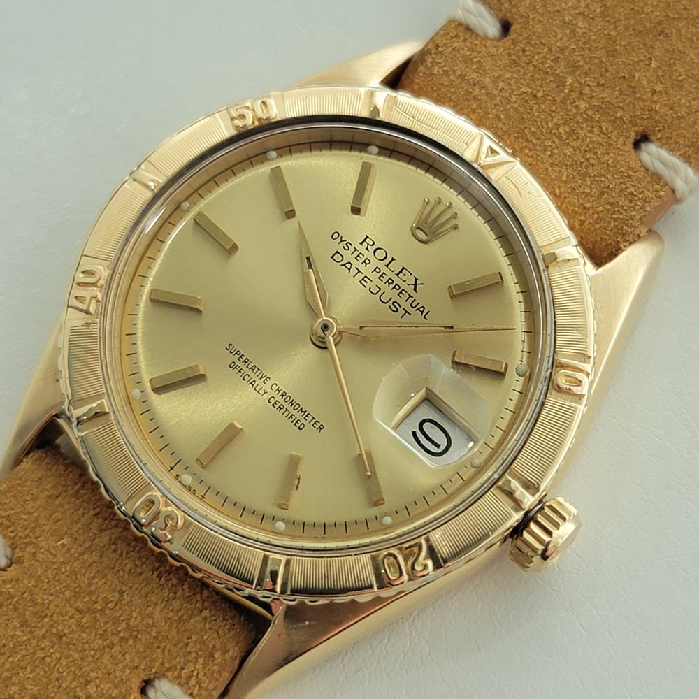 Mens Rolex Oyster Datejust 1625 Thunderbird 18k Gold 36mm Automatic 1960s RA432 In Excellent Condition In Beverly Hills, CA