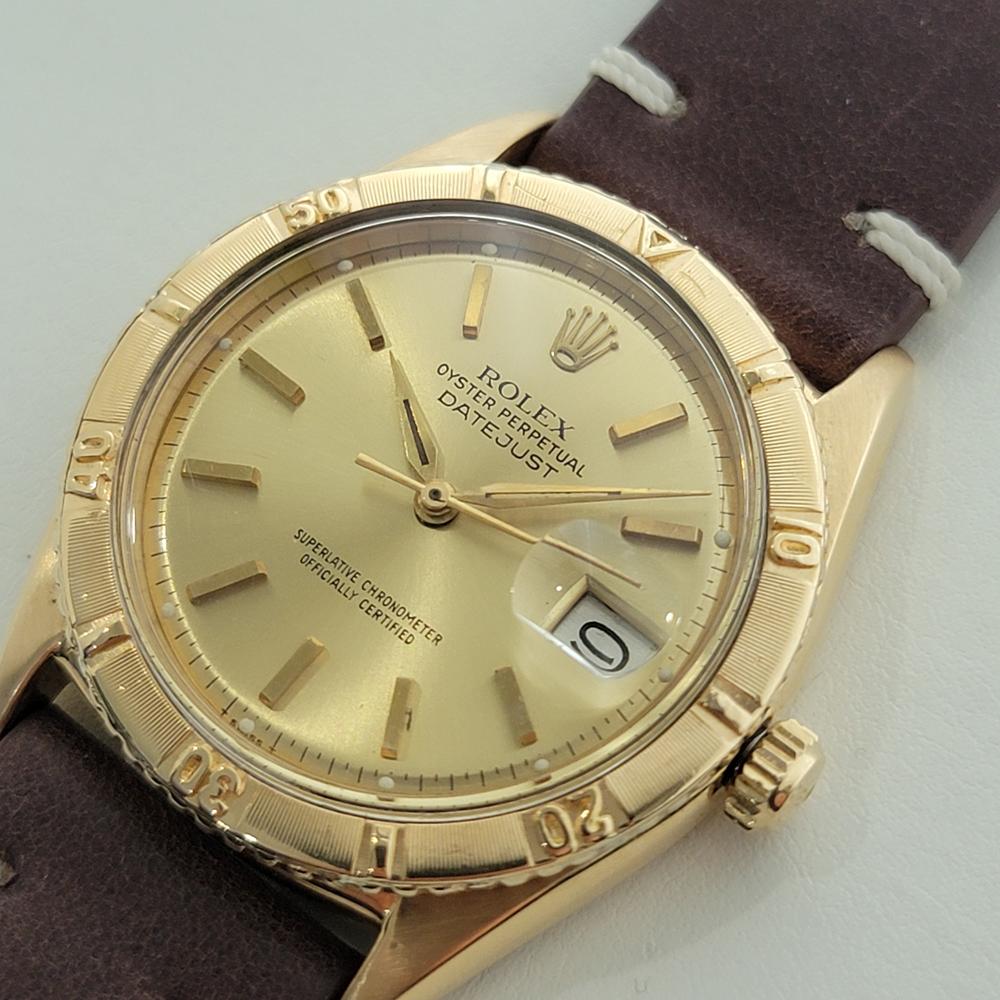 Mens Rolex Oyster Datejust 1625 Thunderbird 18k Gold 36mm Automatic 1960s RA432B In Excellent Condition In Beverly Hills, CA