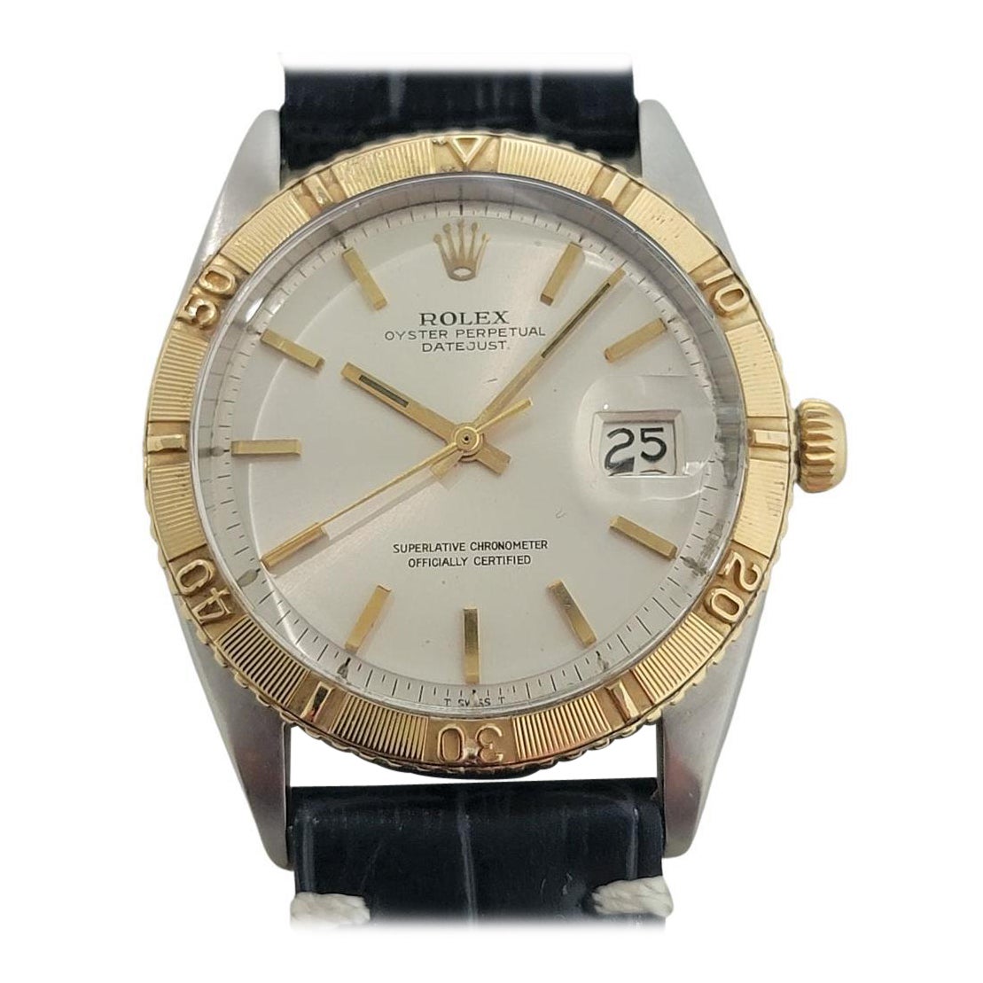 Mens Rolex Oyster Datejust 1625 Thunderbird 18k SS 36mm 1960s Automatic RA421B