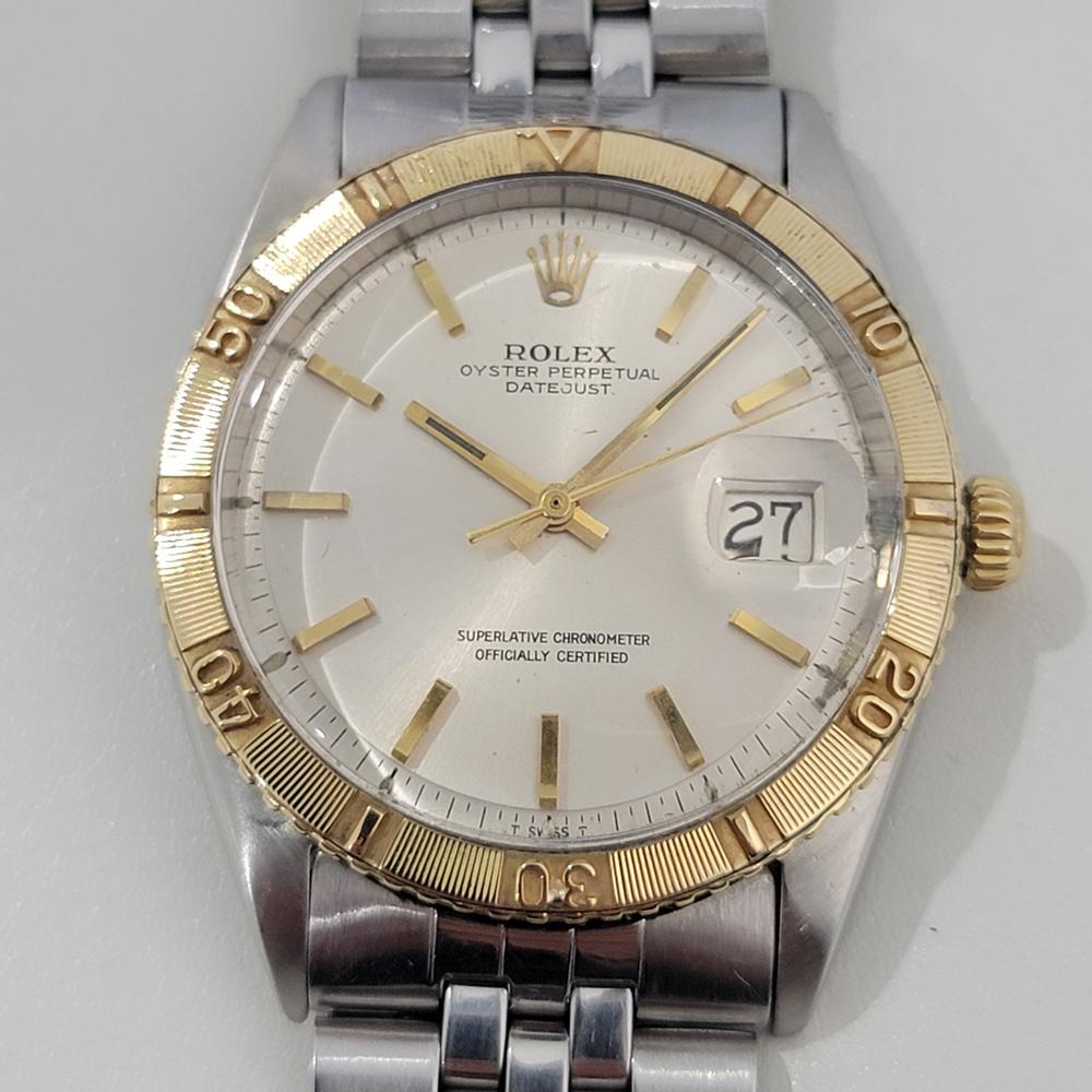 Sporty luxury, Men's 18K gold and stainless steel Rolex Oyster Perpetual Datejust 1625 automatic, c.1968, the Thunderbird, in excellent working condition. Verified authentic by a master watchmaker. Gorgeous Rolex signed dial, applied baton index