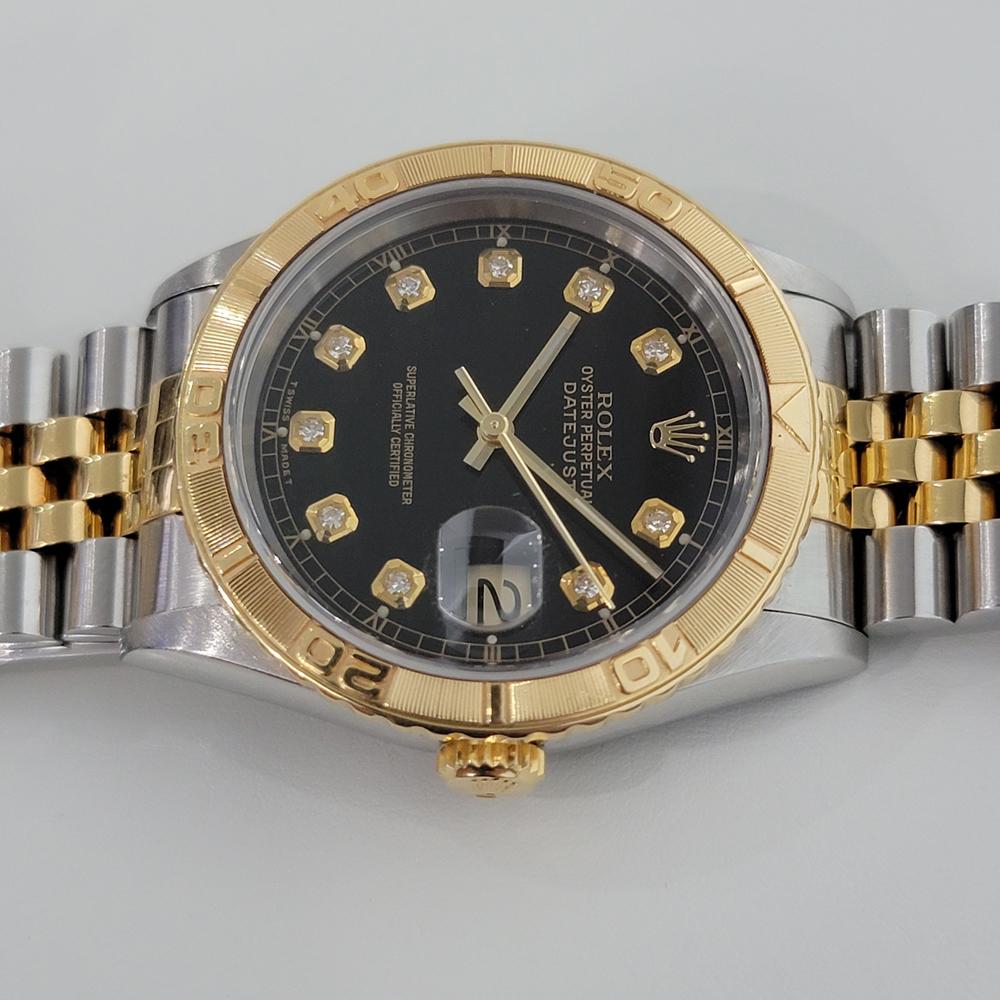 Mens Rolex Oyster Datejust 16263 18k SS Automatic Diamond Dial 1990s RJC130 In Excellent Condition In Beverly Hills, CA