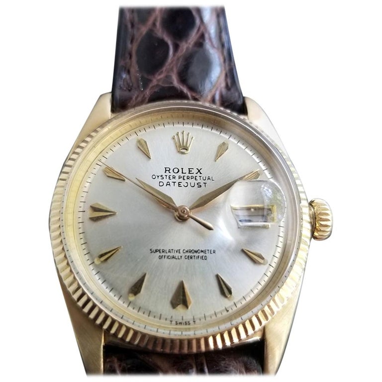 Men's Rolex Oyster Datejust 6605 14k Gold Automatic, circa 1950s Vintage  LV694 For Sale at 1stDibs