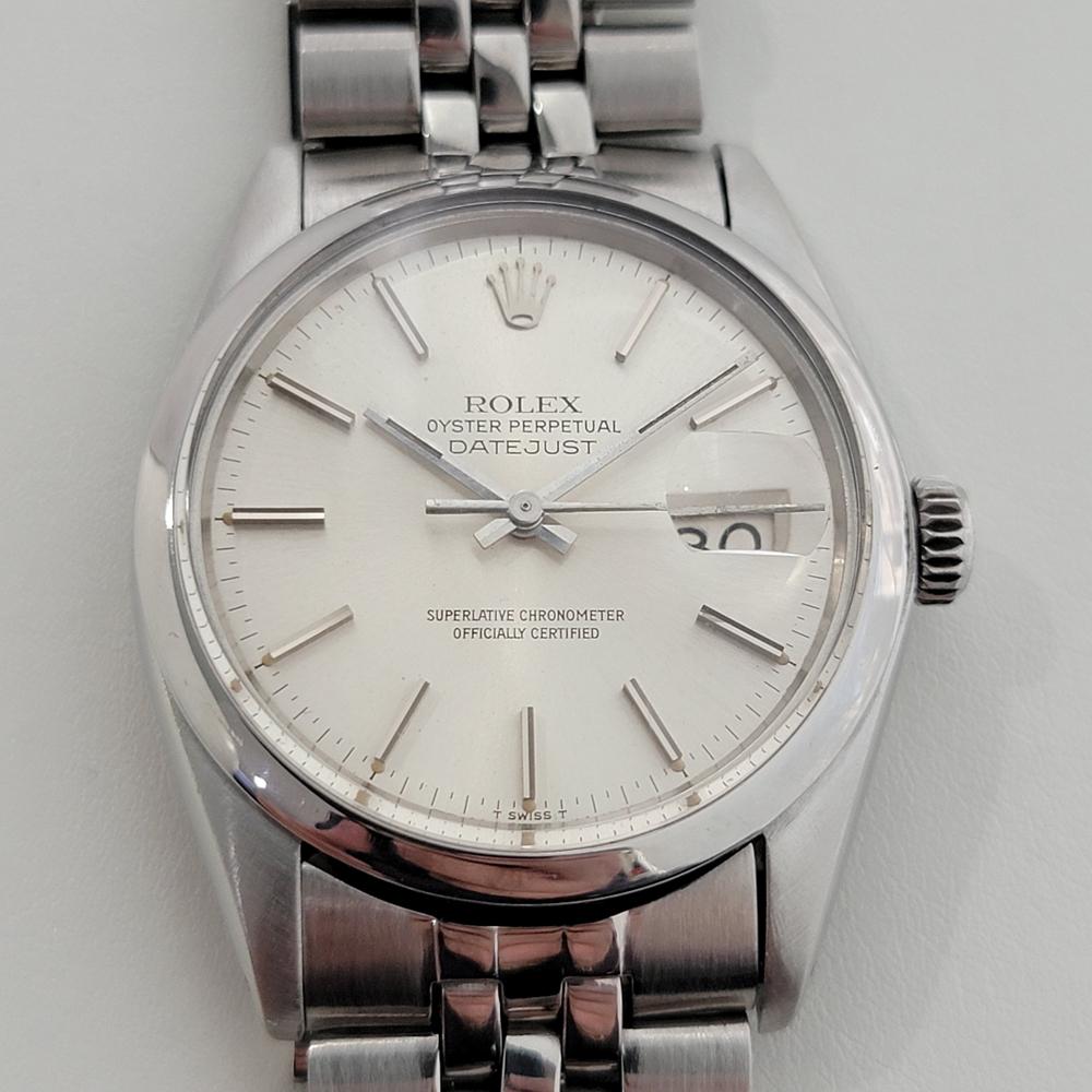 Classic icon, Men's all-stainless steel Rolex Oyster Datejust ref.16000 automatic, c.1978, all original, in great condition! Verified authentic by a master watchmaker. Gorgeous Rolex signed silver dial, applied indice hour markers, silver minute and