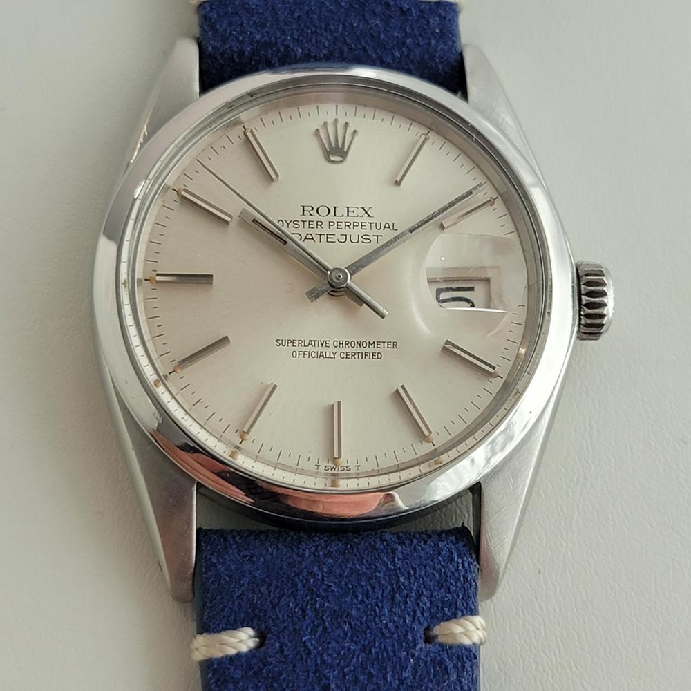 Classic icon, Men's all-stainless steel Rolex Oyster Datejust ref.16000 automatic, c.1970s, in great condition! Verified authentic by a master watchmaker. Gorgeous Rolex signed silver dial, applied indice hour markers, silver minute and hour hands,