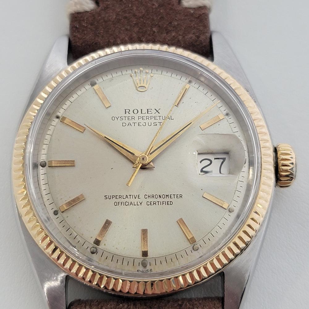 Timeless icon, Men's 18k gold and stainless steel Rolex Oyster Perpetual Datejust Ref.1601 automatic, c.1969. Verified authentic by a master watchmaker. Gorgeous Rolex signed dial, unrestored, applied indice hour markers, gilt minute and hour hands,