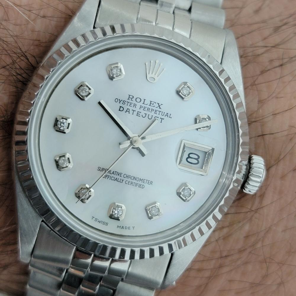 Mens Rolex Oyster Datejust Ref 1601 18k SS Automatic MOP Dial 1970s Swiss RA243 For Sale 8