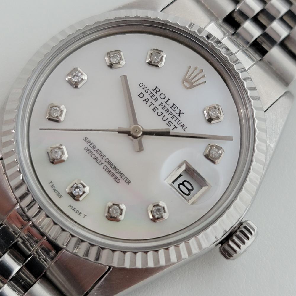 Mens Rolex Oyster Datejust Ref 1601 18k SS Automatic MOP Dial 1970s Swiss RA243 In Excellent Condition For Sale In Beverly Hills, CA