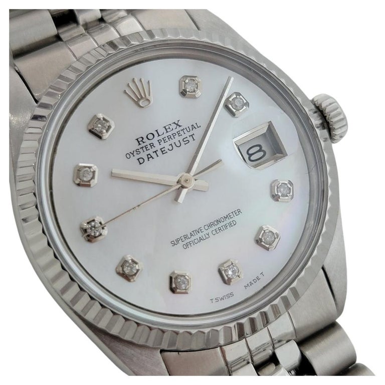 Mens Rolex Oyster Datejust Ref 1601 18k SS Automatic MOP Dial 1970s RA243 For Sale