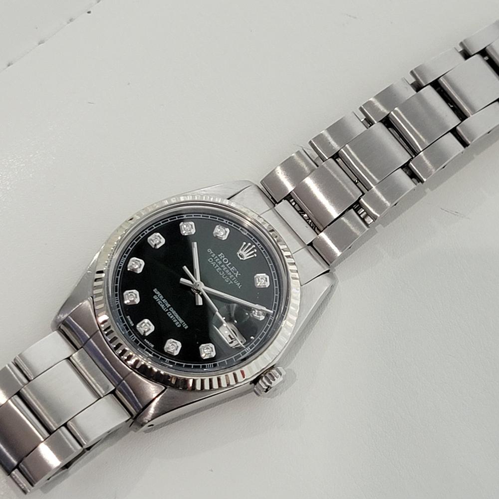 Mens Rolex Oyster Datejust Ref 1601 Diamond Set Automatic 1970s RA305 In Excellent Condition In Beverly Hills, CA