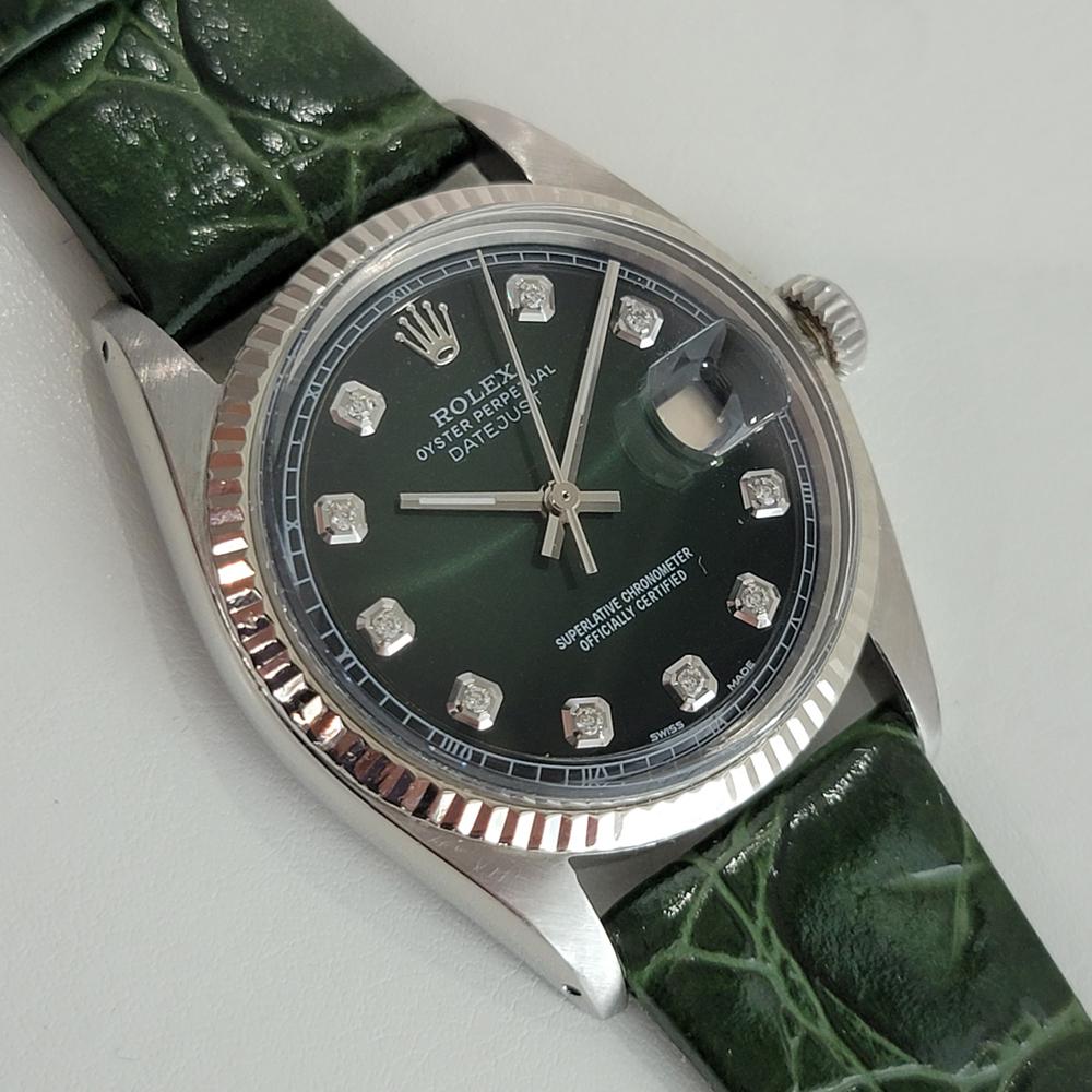 Round Cut Mens Rolex Oyster Datejust Ref 1601 Diamond Markers Automatic 1970s RA305G