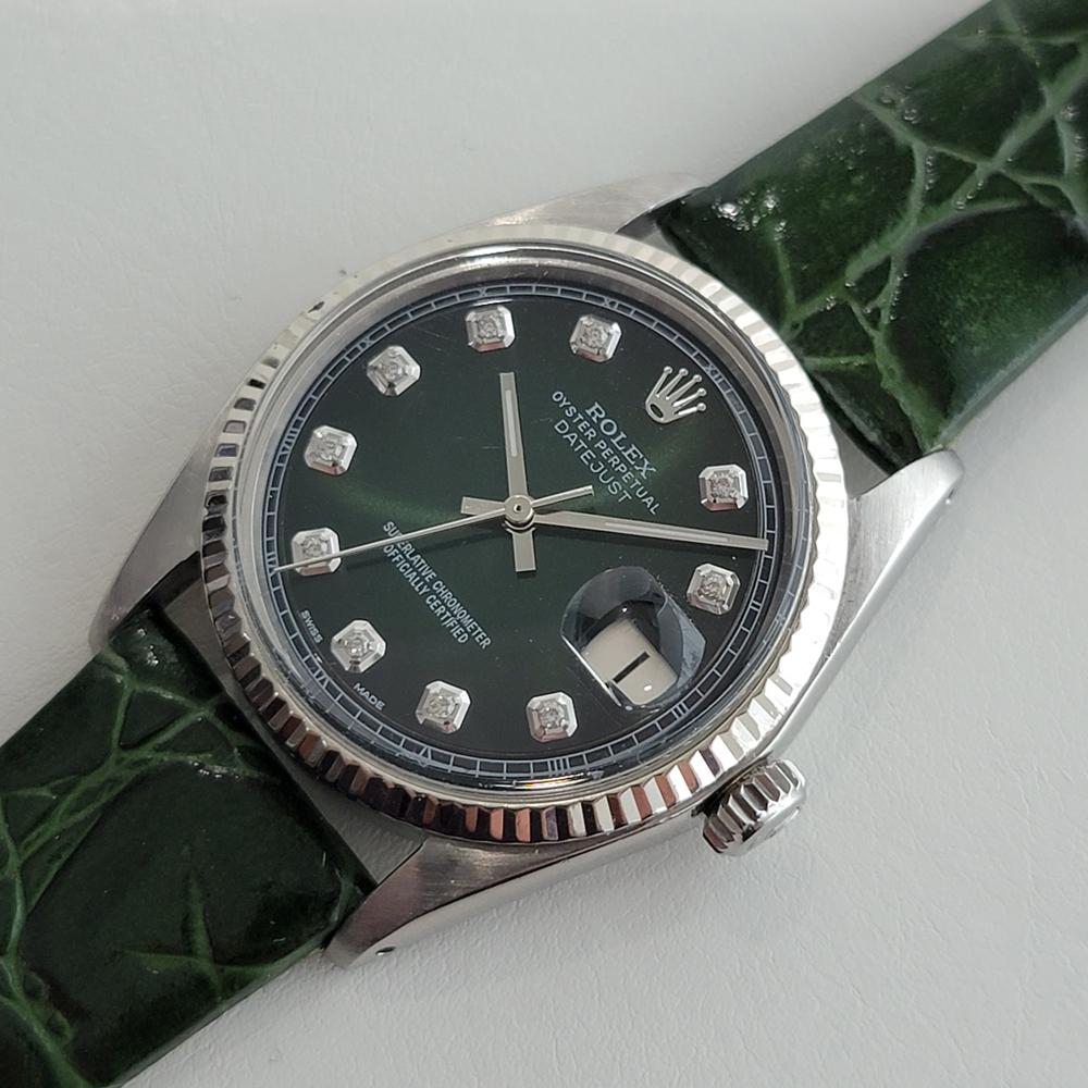 Mens Rolex Oyster Datejust Ref 1601 Diamond Markers Automatic 1970s RA305G In Excellent Condition In Beverly Hills, CA