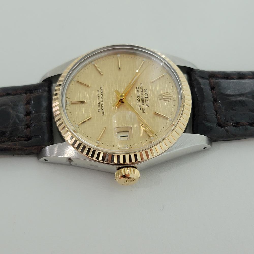 Mens Rolex Oyster Datejust Ref 16013 18k SS Automatic Swiss 1980s RJC176 In Excellent Condition For Sale In Beverly Hills, CA