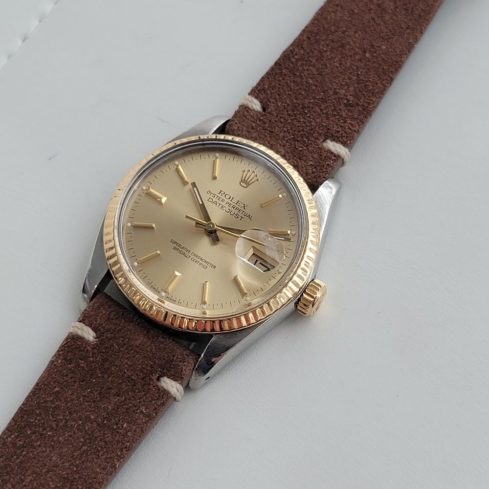 Mens Rolex Oyster Datejust Ref 16013 18k SS Automatic Swiss 1980s RJC177 In Excellent Condition For Sale In Beverly Hills, CA