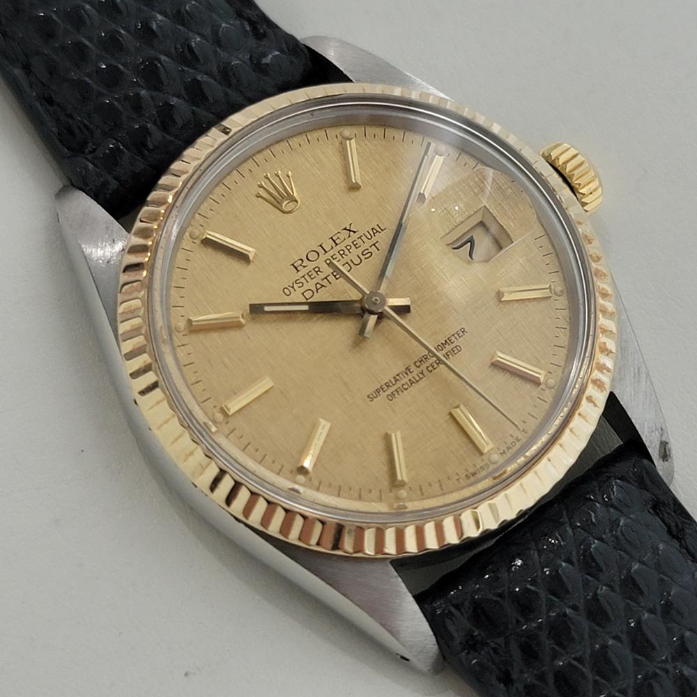 Mens Rolex Oyster Datejust Ref 16013 36mm 18k SS Automatic 1980s Swiss NA105 In Excellent Condition In Beverly Hills, CA