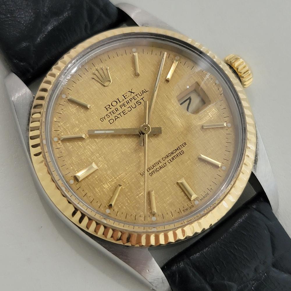 Mens Rolex Oyster Datejust Ref 16013 36mm 18k SS Automatic 1980s Swiss NA106 In Excellent Condition For Sale In Beverly Hills, CA