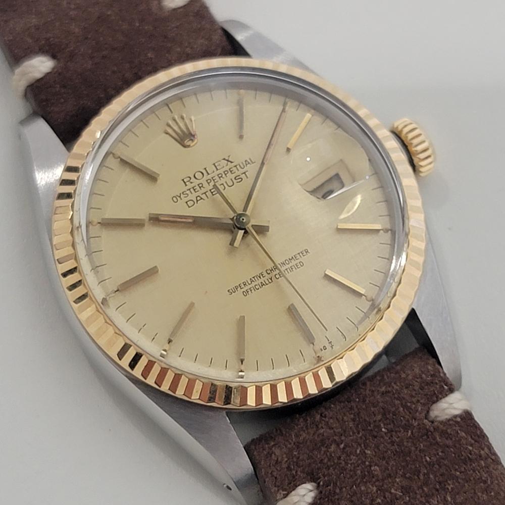 Mens Rolex Oyster Datejust Ref 16013 36mm 18k SS Automatic 1980s Swiss RA395 In Excellent Condition For Sale In Beverly Hills, CA