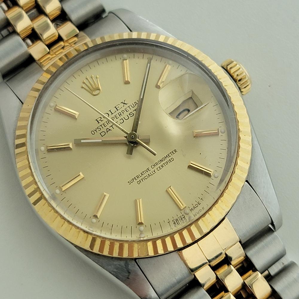 Mens Rolex Oyster Datejust Ref 16013 36mm 18k SS Automatic 1980s Swiss RA396 In Excellent Condition For Sale In Beverly Hills, CA
