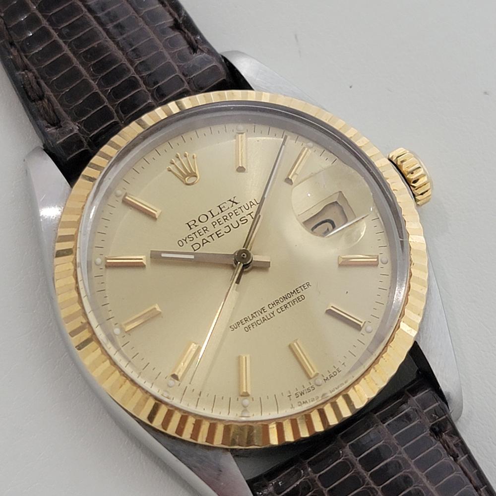 Mens Rolex Oyster Datejust Ref 16013 36mm 18k SS Automatic 1980s Swiss RA396B In Excellent Condition For Sale In Beverly Hills, CA