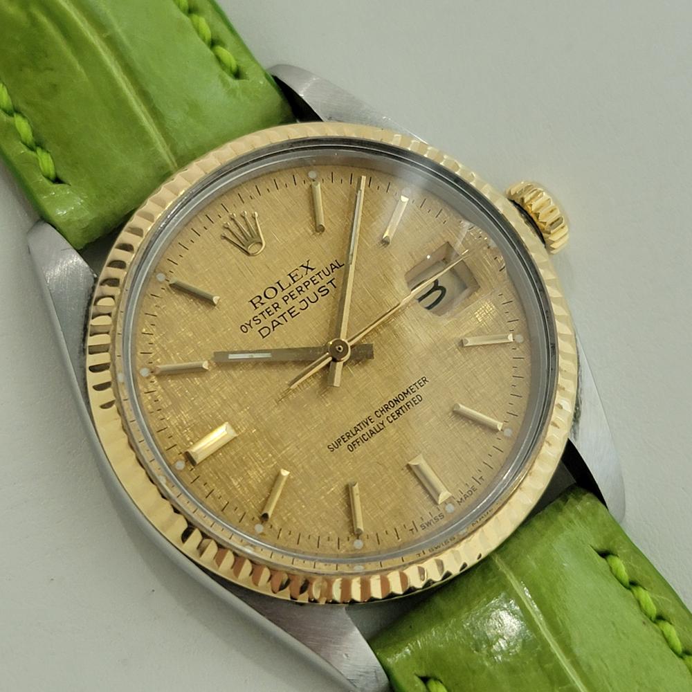 Mens Rolex Oyster Datejust Ref 16013 36mm 18k SS Automatic 1980s Vintage NA106G In Excellent Condition For Sale In Beverly Hills, CA