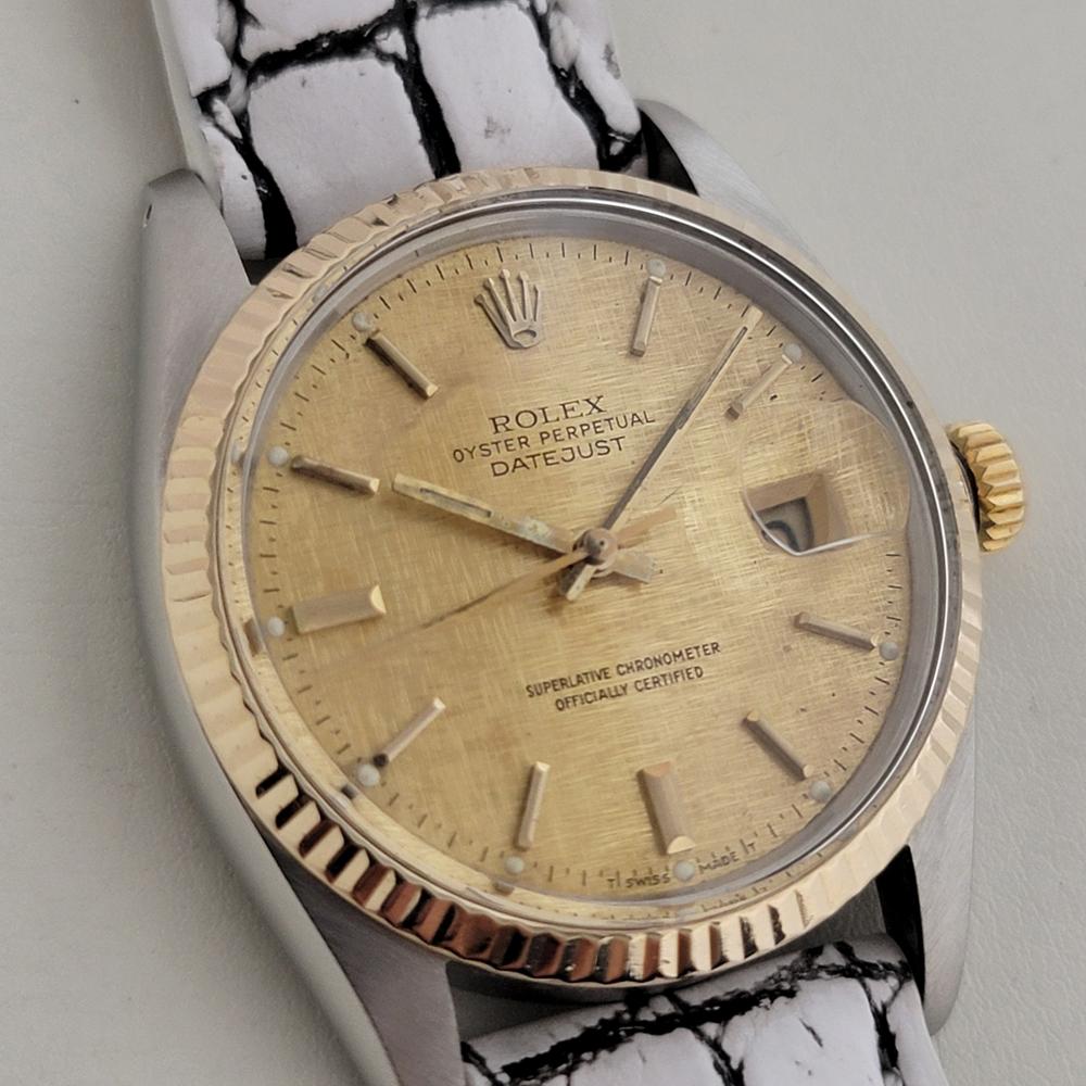 Mens Rolex Oyster Datejust Ref 16013 36mm 18k SS Automatic Swiss 1970s RA393 In Excellent Condition For Sale In Beverly Hills, CA