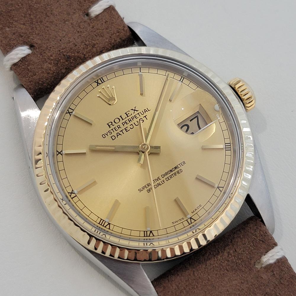 Mens Rolex Oyster Datejust Ref 16013 36mm 18k SS Date Automatic 1980s NA107 In Excellent Condition In Beverly Hills, CA