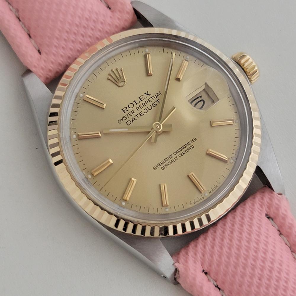 Mens Rolex Oyster Datejust Ref 16013 36mm 18k SS Date Automatic 1980s RA397P In Excellent Condition For Sale In Beverly Hills, CA