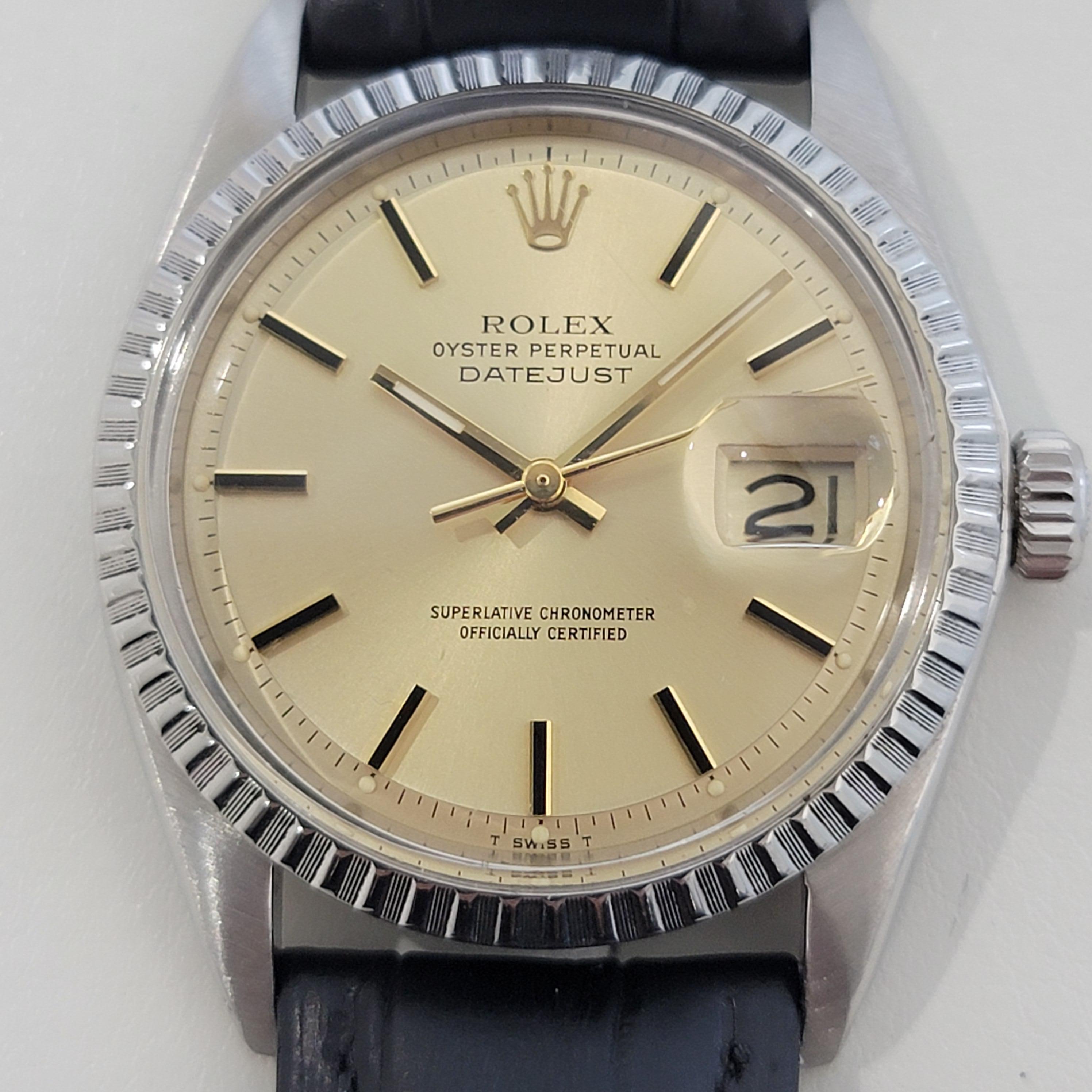 Mens Rolex Oyster Datejust Ref 1603 36mm Automatic 1970s Swiss Vintage RA226B In Excellent Condition In Beverly Hills, CA