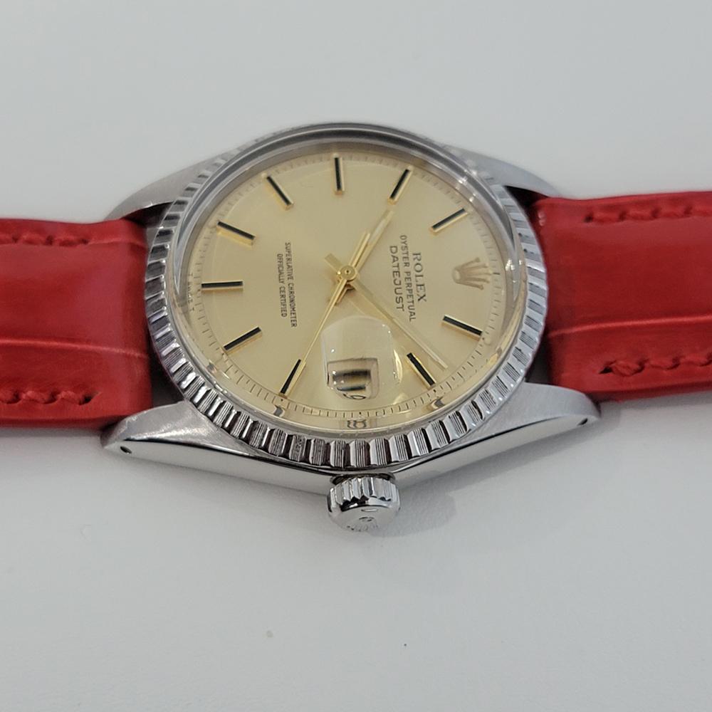 Mens Rolex Oyster Datejust Ref 1603 36mm Automatic 1970s Swiss Vintage RA226R In Excellent Condition For Sale In Beverly Hills, CA