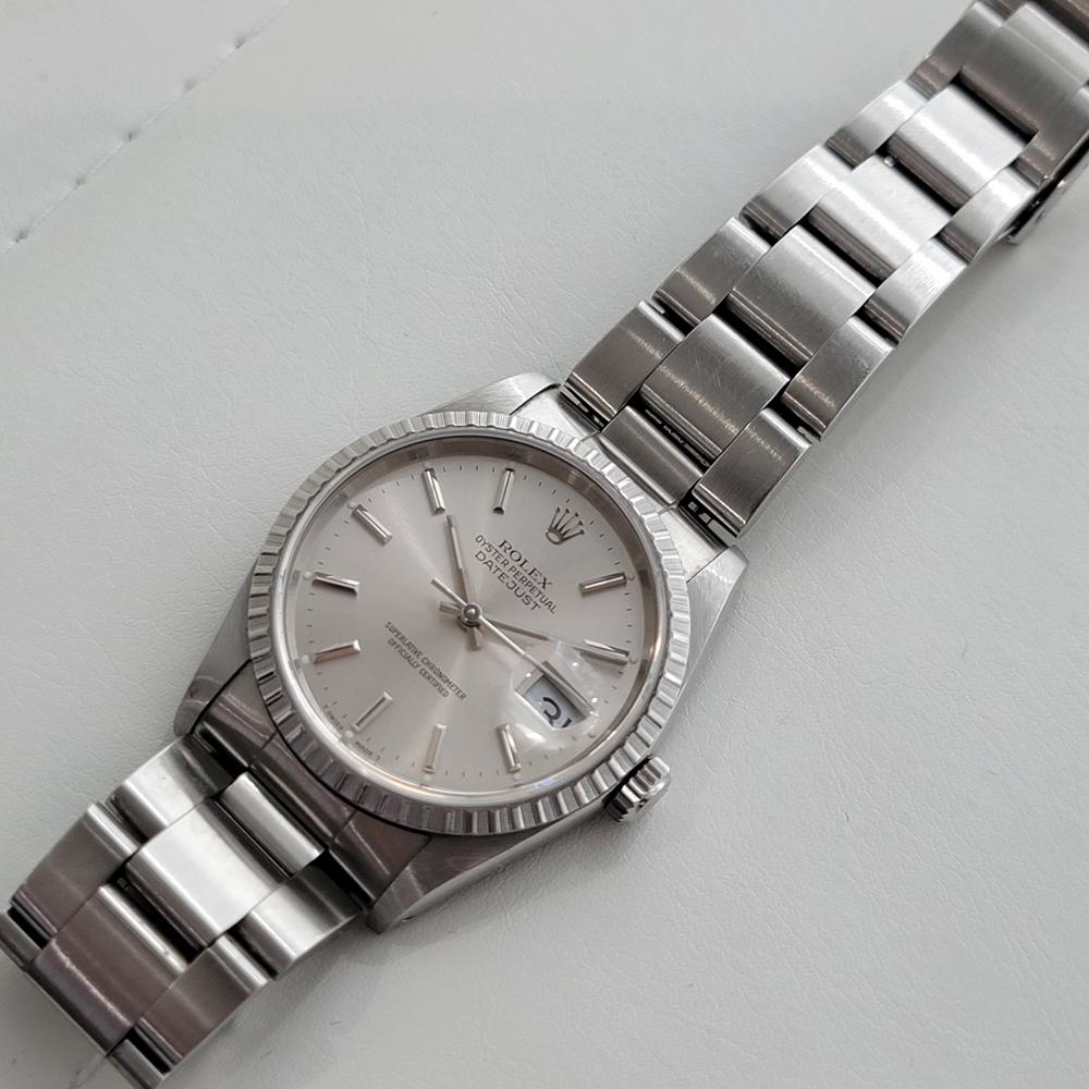 Mens Rolex Oyster Datejust w orig Tags, Box, Papers Ref 16220 Auto 1980s RA302 In Excellent Condition In Beverly Hills, CA