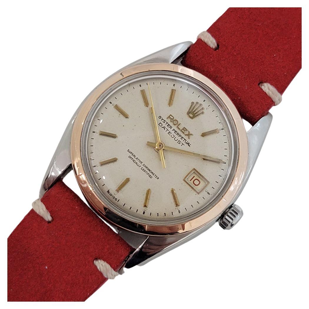 Icono clásico, Raro Rolex de caballero ref.6075 Oyster Perpetual Datejust automático bisel de oro rosa de 14 quilates sobre acero inoxidable, c.1951. Verificado auténtico por un maestro relojero. Preciosa esfera firmada por Rolex, índices aplicados,