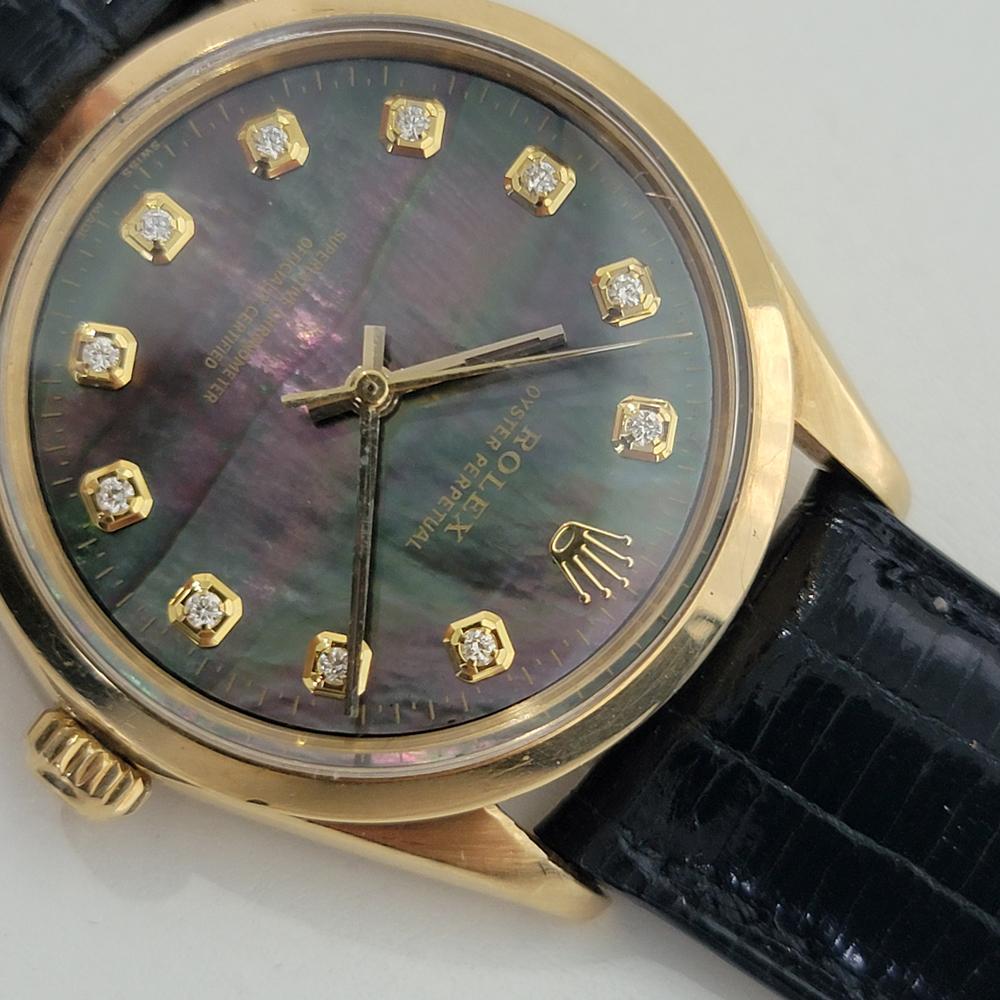 Mens Rolex Oyster Perpetual 1002 34mm 18k Automatic MOP dial 1960s Swiss RA382B In Excellent Condition In Beverly Hills, CA