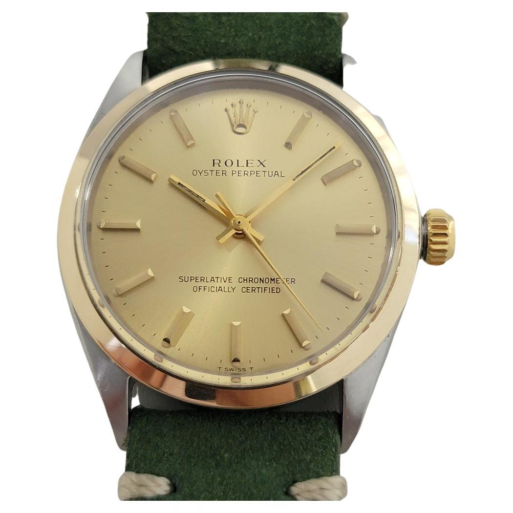 Mens Rolex Oyster Perpetual 1002 34mm Gold Bezel Automatic 1960s Vintage RA378G For Sale