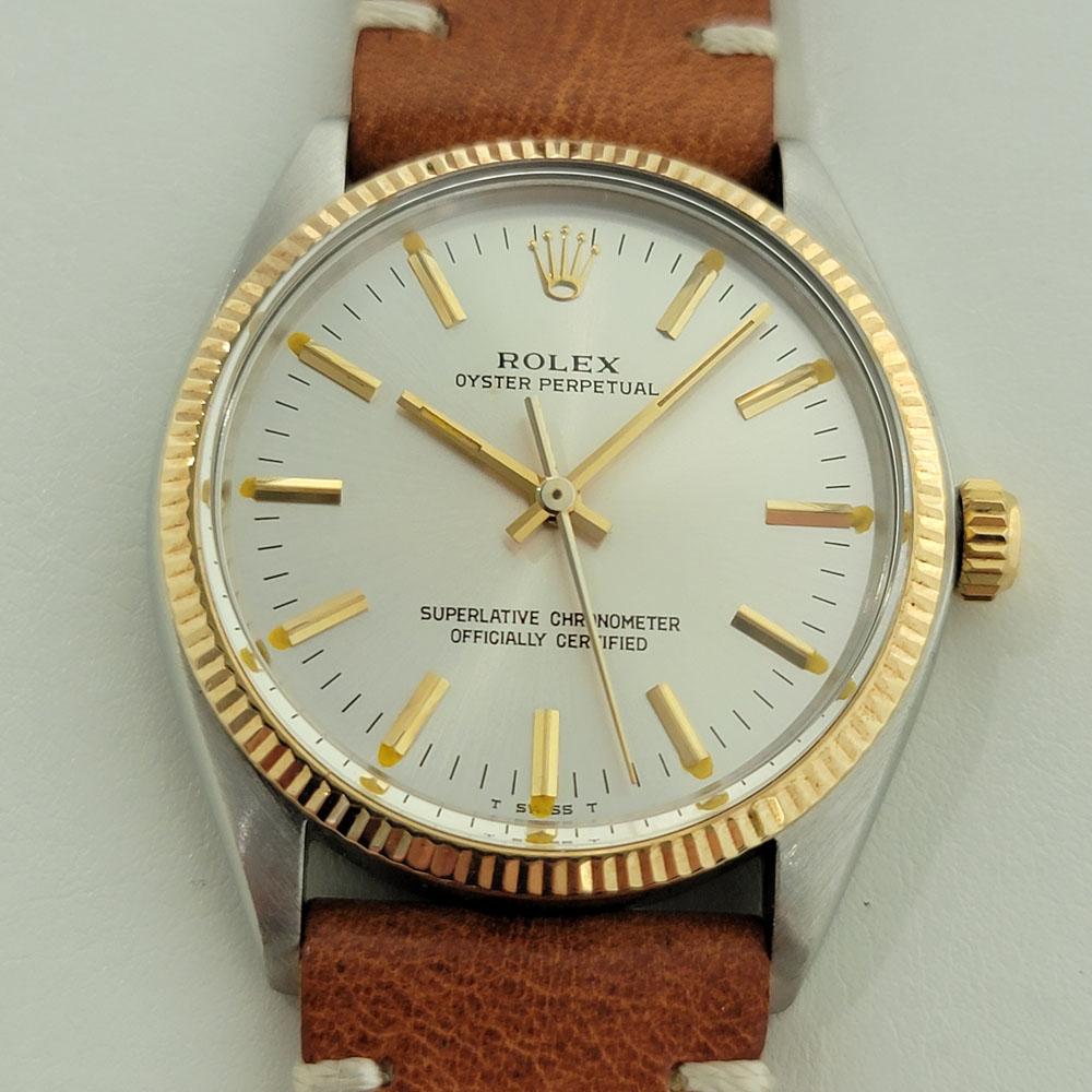 Classico iconico, Rolex Oyster Perpetual da uomo Ref.1005 automatico in oro 14K e acciaio inossidabile, 1979 circa, con documenti originali Rolex. Verificato autentico da un maestro orologiaio. Splendido quadrante argentato firmato Rolex,