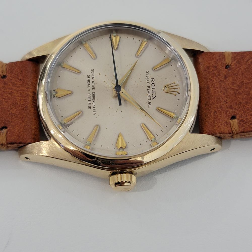 Mens Rolex Oyster Perpetual 1014 Automatic Gold Capped 1960s w Paper RA236T In Excellent Condition For Sale In Beverly Hills, CA